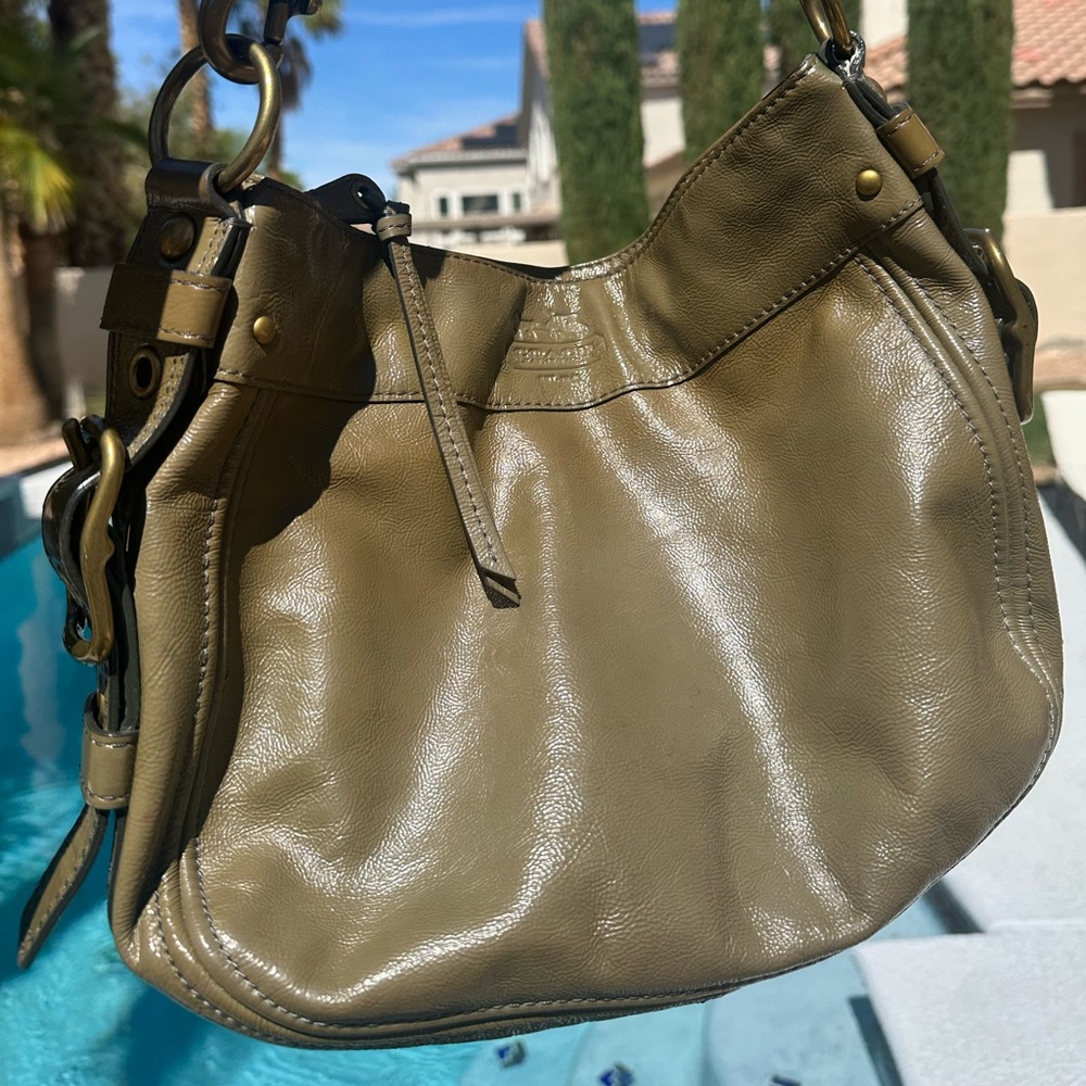 Coach Zoe Hobo Olive Green Patent Leather